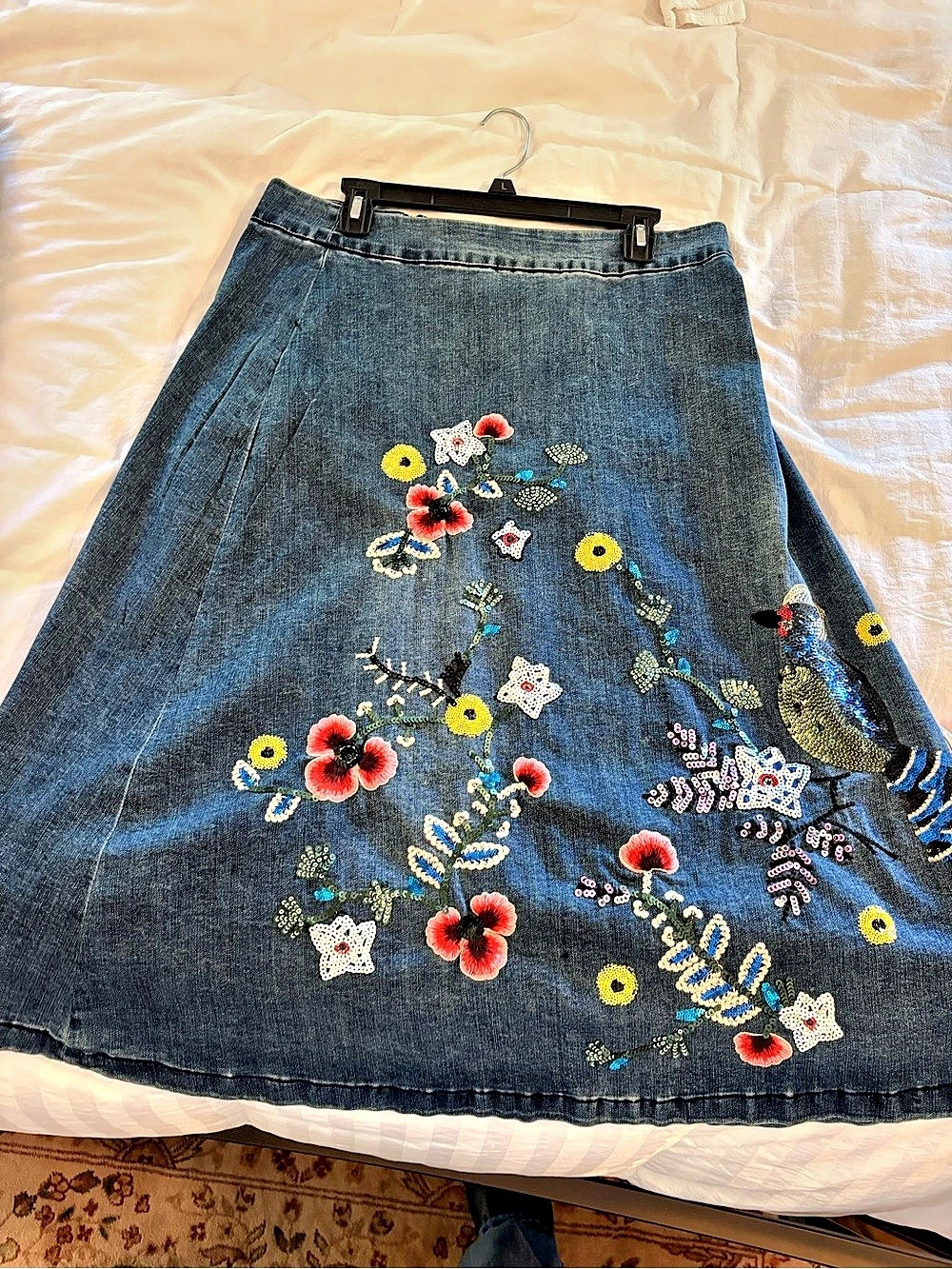Cristina Embroidered A-Line Skirt in Blue Size 12 Like New